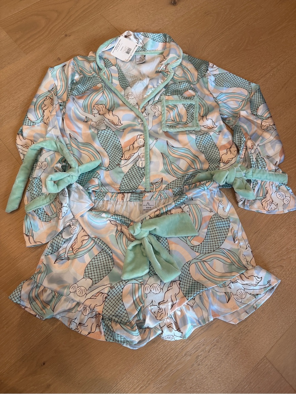 8 Oak Lane Mint Mermaid Print Satin Pajama Set XS/S NWT Retail $130